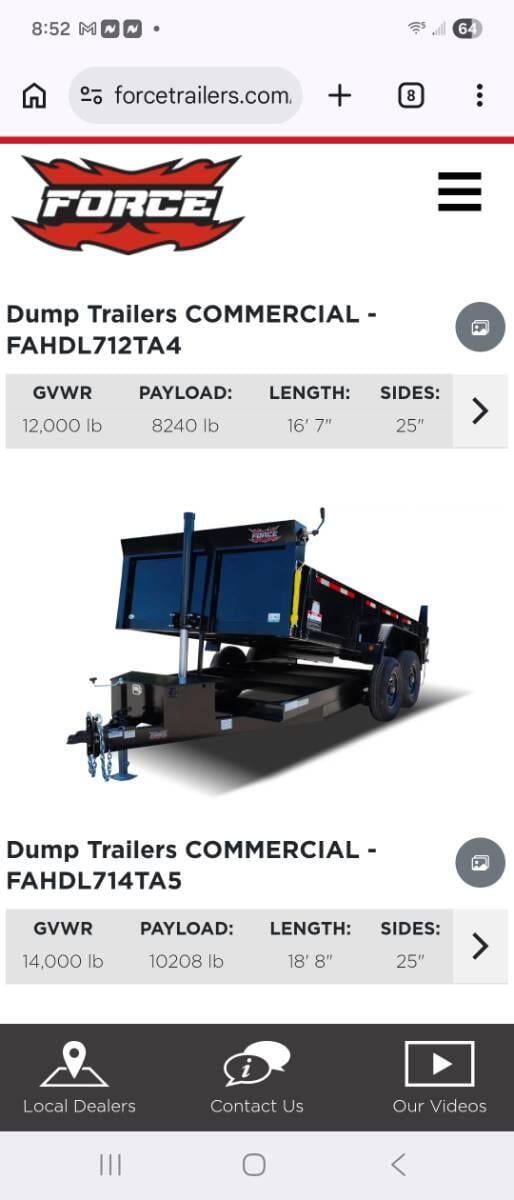 2024 Force 14k dump trailer piston lift